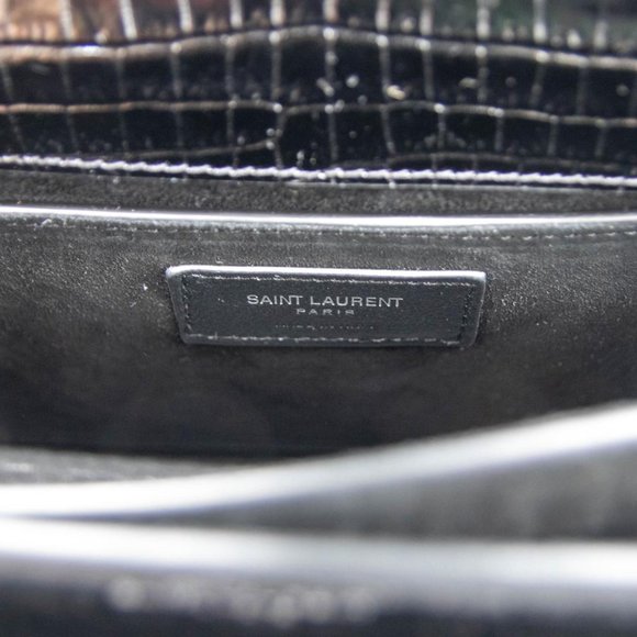 Saint Laurent Chain Sunset In Black Silver Hardware (7238)Crocodile-embossed Bag - Picture 11 of 12